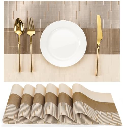 Placemats Set of 6, Vinyl Woven Heat-Resistant Place Mats