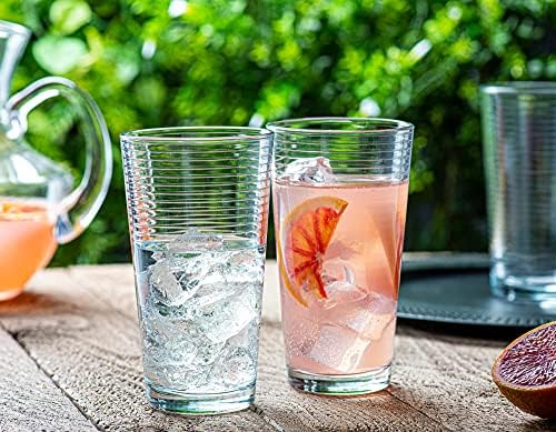 Le'raze Set of 16 Heavy Base Ribbed Durable Drinking Glasses Includes