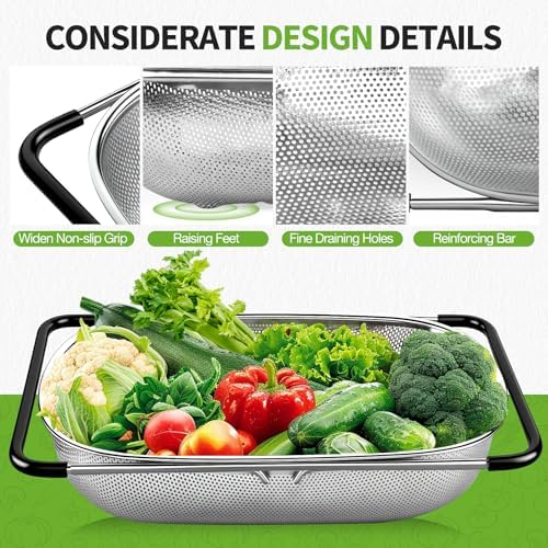 FirstE Stainless Steel Over-the-Sink Colander Strainer Basket, 6 Quart