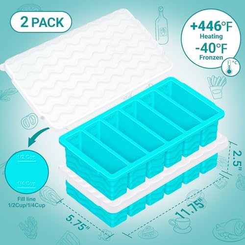 1/2 Cup Silicone Freezer Molds with Lid, 2-Pack Silicone Freezer Trays