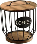 Coffee Pod Basket Holder - Large Capacity Black with Wood Lid