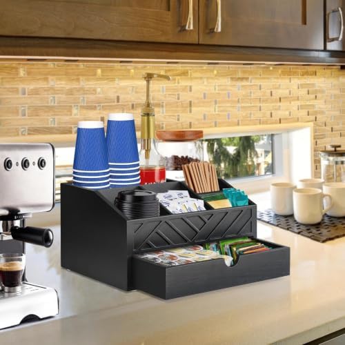 Coffee Bar Organizer with Drawer, Coffee Station Organizer for