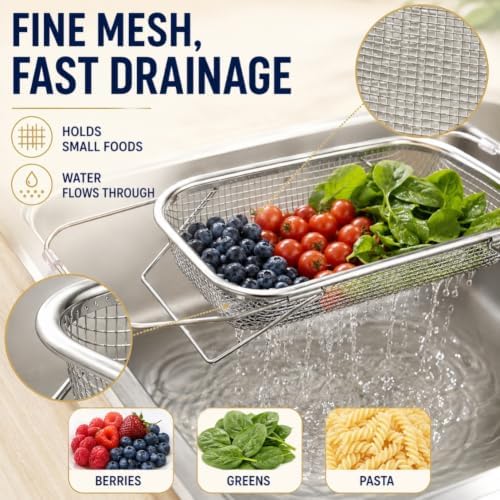Stainless Steel Telescopic Drainer Basket with Adjustable Handles,S