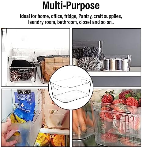 Clear Plastic Storage Bins for Kitchen Organization or Pantry Organizers and Storage, Freezer Fridge Organizer Storage Containers Bin for Organizing Refrigerator Medicine Closet Cabinet Organizers