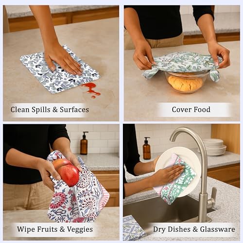 Ridhi Mix Hand Block Print Cotton Kitchen Towel Set of 6-16 x28 Ultra