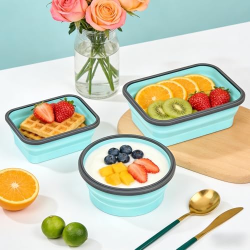 8 Pack Collapsible Silicone Food Storage Containers with Lids, BPA