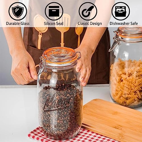 Anwoi 64OZ Wide Mouth Glass Mason Jars, 3 Pack