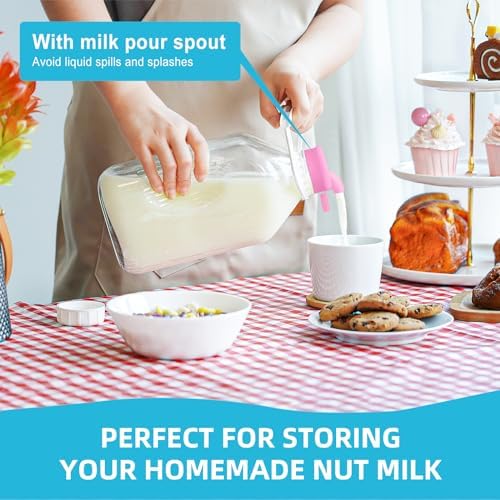 2 Pack 1/2 Gallon Glass Milk Bottles with Airtight Screw Lid & Handle