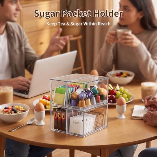 6 Pack Clear Stackable Tea Bag Organizer, Acrylic Drawer Teabag Holder