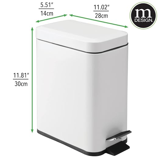 mDesign 5 Liter Rectangular Small Steel Step Trash Can Wastebasket, Garbage - Image 4