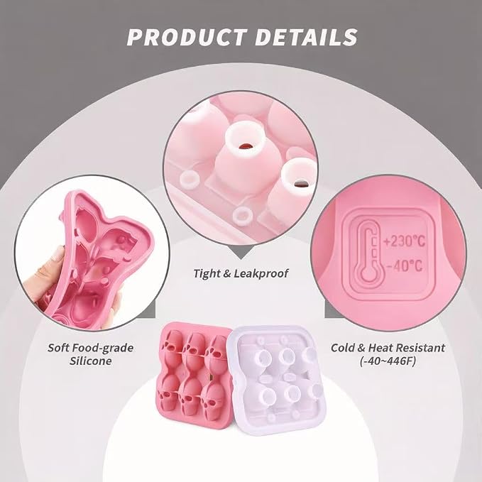 Skull Ice Cube Mold, 6-Cavity Silicone Ice Tray - Image 2