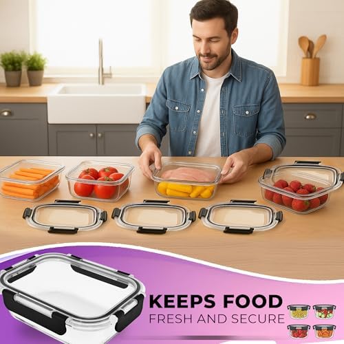 Glass Food Storage Containers Bowls with Airtight Snap Locking Lids
