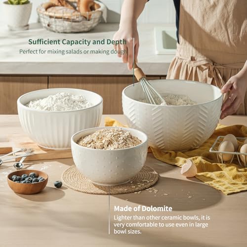 HAPPY KIT Ceramic Mixing Bowls Set, 5/3/1.5qt Set of 3
