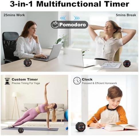 Small Pomodoro Productivity Timer with 5 Presets, Black
