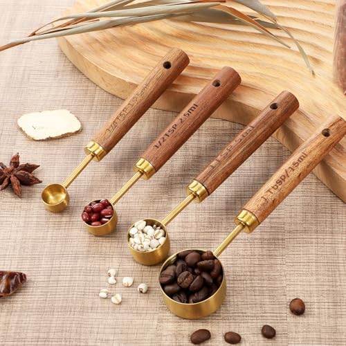 Gold Measuring Spoons Set of 4, Stainless Steel Coffee Measuring Scoop