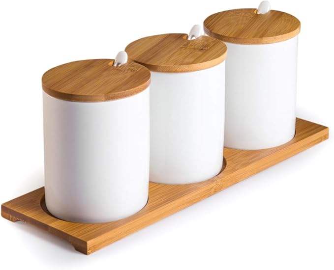 Ceramic Sugar Bowls with Bamboo Lids and Spoons-June Sky Muti-Functional Round by LuckyGoddness