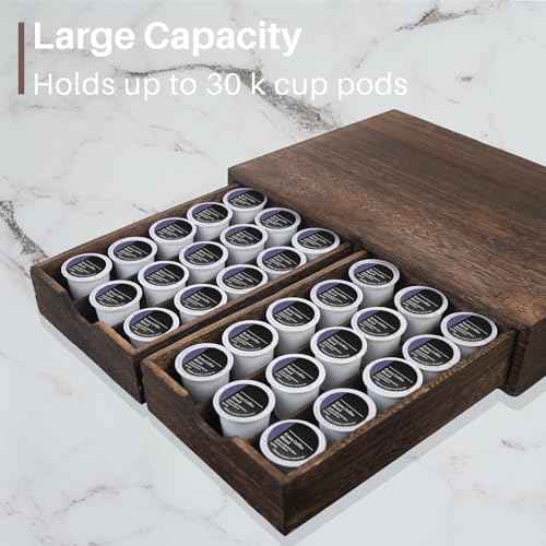 HTB K Cup Holder Compatible Coffee Pod Storage Drawer, Wood Brown