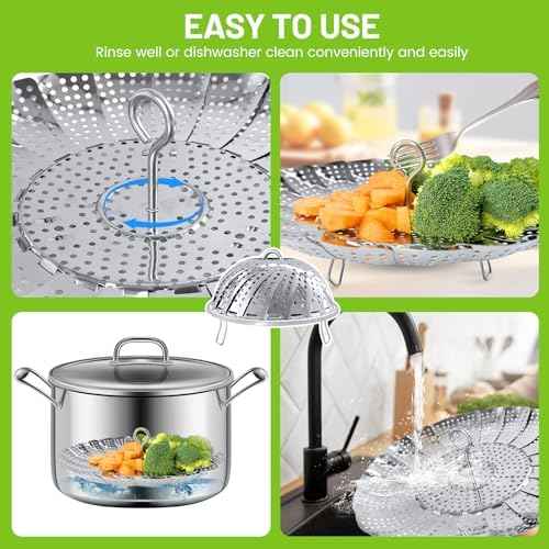 Sayfine Vegetable Steamer Basket, Premium Stainless Steel Veggie Steamer Basket - Folding Expandable Steamers to Fits Various Size Pot (Foldable Large)