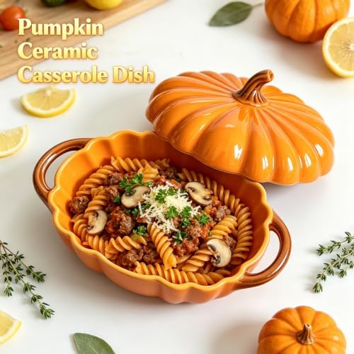 Pumpkin Casserole Dish with Lid, Orange, Oven Safe,8.3" x 2.4"