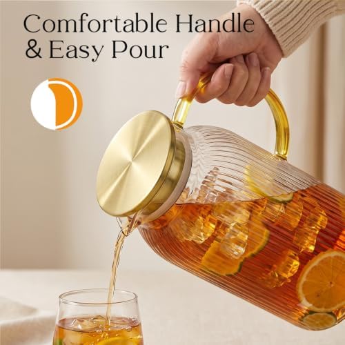 68 oz Glass Pitcher with Lid, Water Pitcher for Tea, Juice, Drink