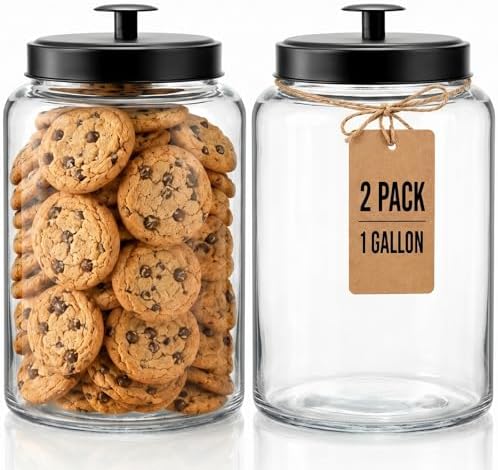Pumtus 2 Pack Large Glass Jars with Metal Lid, 1 Gallon Clear Cookie