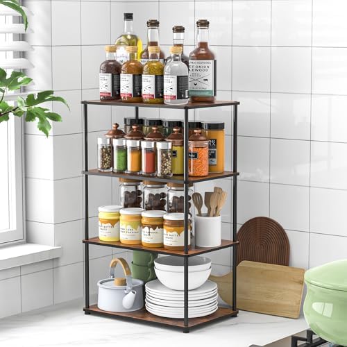 Countertop Spice Rack, 4-Tier Wood and Metal Organizer
