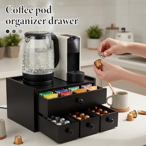 AceOrbit Wooden Tea Box Organizer with Drawer Wooden Coffee Pod