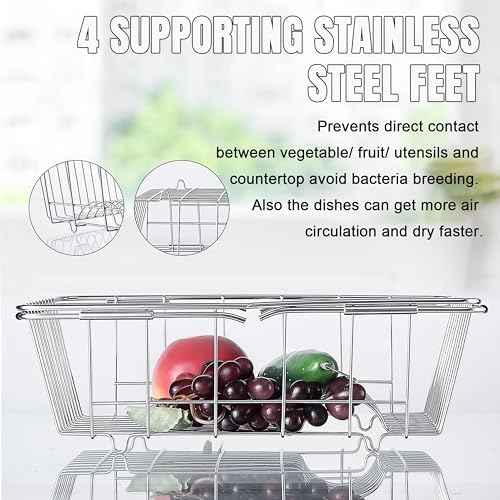 Expandable Dish Drying Rack, Rustproof Stainless Over Sink Dish Drainer Rack Basket Shelf, 304 Stainless Steel Metal Dish Drainer in Sink or On Counter Organizer Dish Dryer Rack for Inside Sink