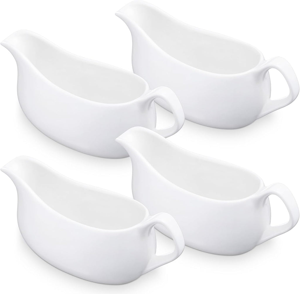 Gravy Boat Set of 4, 14 oz Ceramic Sauce Boats for Salad Dressing