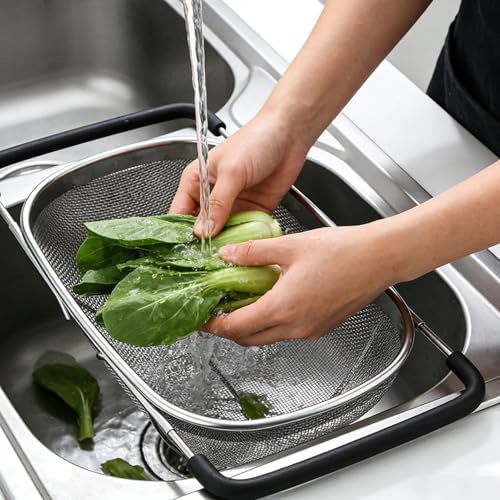 Over Sink Colander with Expandable Handle Oval Sifter