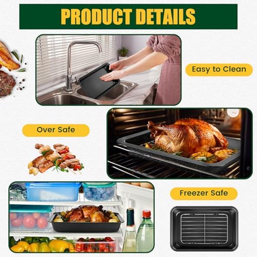6 Pcs Roasting Pan with Rack Set 14/13/12" Stainless Steel Cookie