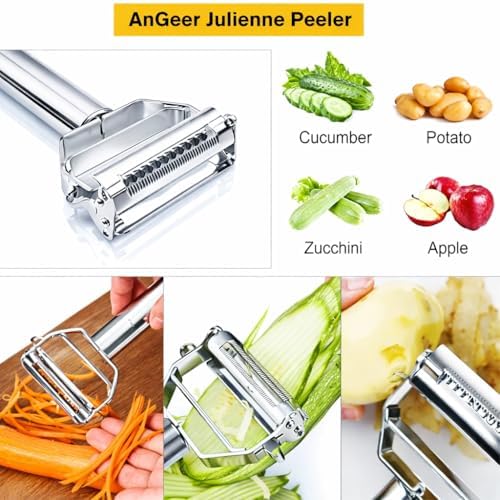 Julienne Peeler, Stainless Steel Vegetable Peeler, Double-Sided Blade