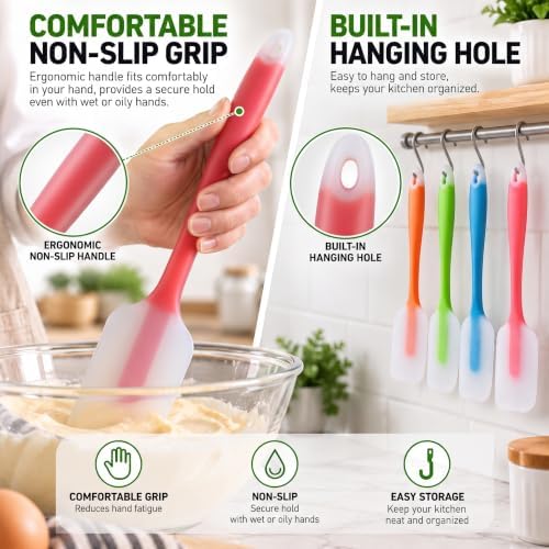 HiramWare Silicone Spatula Set of 4, Heat Resistant, Food Grade