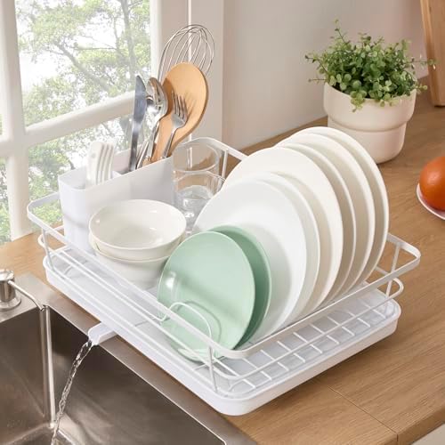 3 Piece Dish Drying Rack with Drainboard, White
