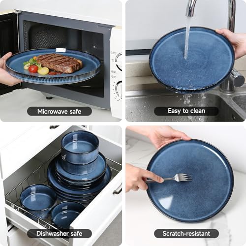 12PCS Ceramic Dinnerware Set for 4, Stoneware Plates and Bowls Sets