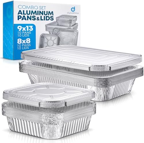 Disposable Aluminum Foil Pans with Lids, 20-Piece Combo Set, 9x13 &