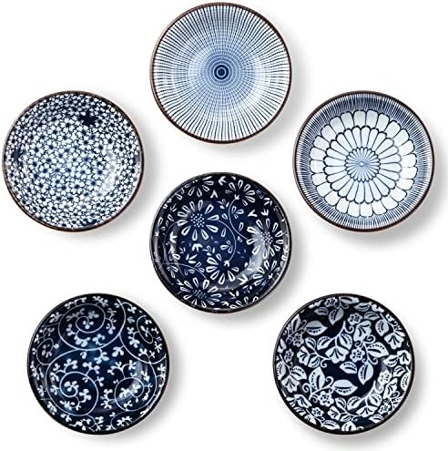 Eisinly 6 Pack Dipping Bowls,3 OZ Small Ceramic Soy Sauce Dish,Vintage