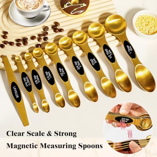 13pcs Gold Stainless Steel Measuring Cups and Spoons Set, Including 8
