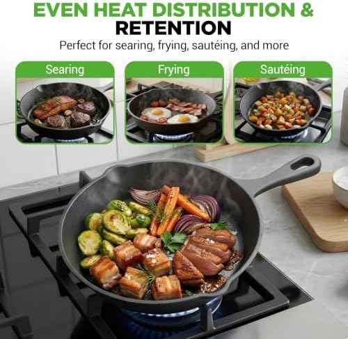 NutriChef 3 Pieces Pre-Seasoned Cast Iron Skillets