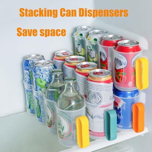 4 Pack Clear Can Organizer Rack For Refrigerator, Stackable Beverage