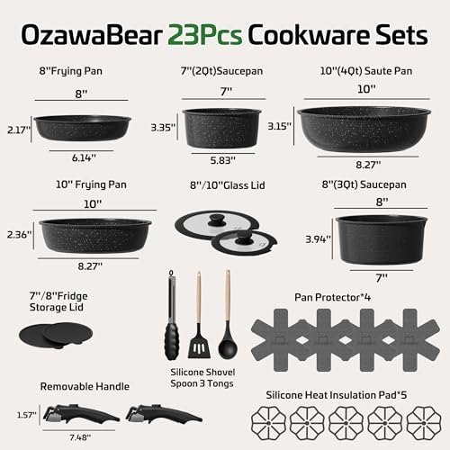23 Pcs Pots and Pans Set Non Stick, Detachable Handle Cookware