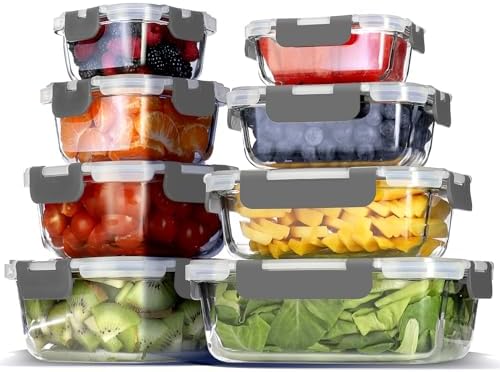 EATEX 16pc Glass Storage Containers with Lids