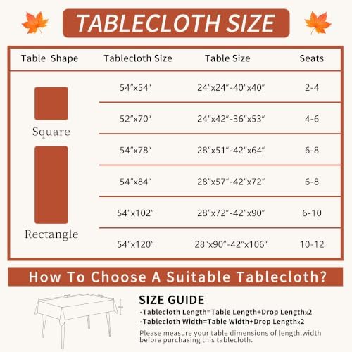 Rectangle Table Cloth, 100% Waterproof Vinyl Tablecloth, 52" x 70"