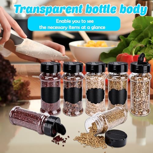 48 Pack 3 oz Clear Plastic Spice Jars with Label and Shaker Lids Empty