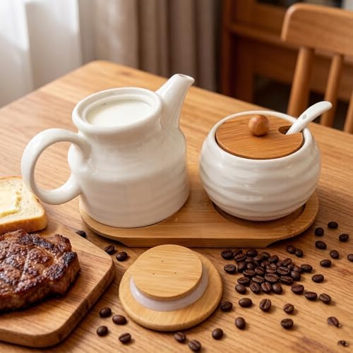 Ceramic Sugar and Creamer Container Set,12oz Cream Pitcher and 7.5oz