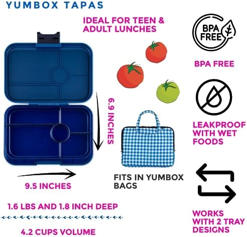Yumbox Tapas Leakproof Bento Box, 5 Compartments, Monte Carlo Blue