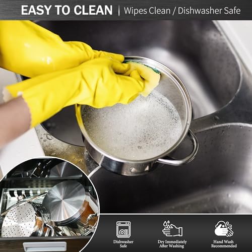 AuFranc® 4 Quart 18/10 Stainless Steel Tri-ply Stockpot and Steamer with Tempered Glass Lid, Multipurpose Steamer Pot Compatible with All Cooktops, Non-Toxic Soup Pot, Oven & Dishwasher Safe (Silver)