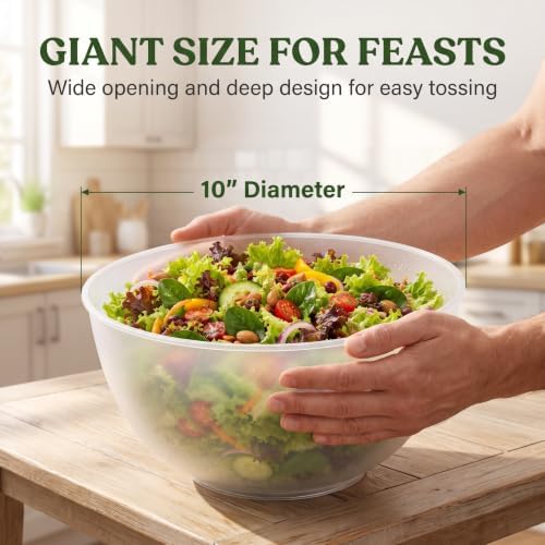 Large Plastic Salad Bowls, 3 Pack, 135oz, 10 Inch, Frosted Serving