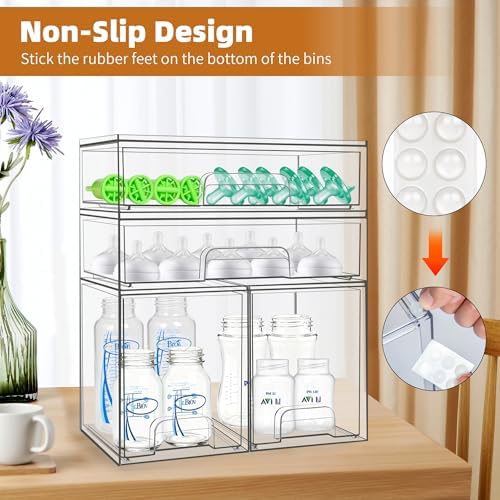 4 Pack Stackable Baby Bottle Storage Drawers