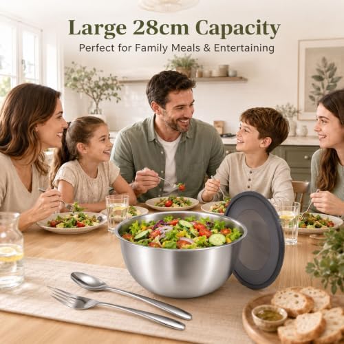 Salad Bowl Set, Stainless Steel Mixing Bowl with Lid, Dishwasher Safe